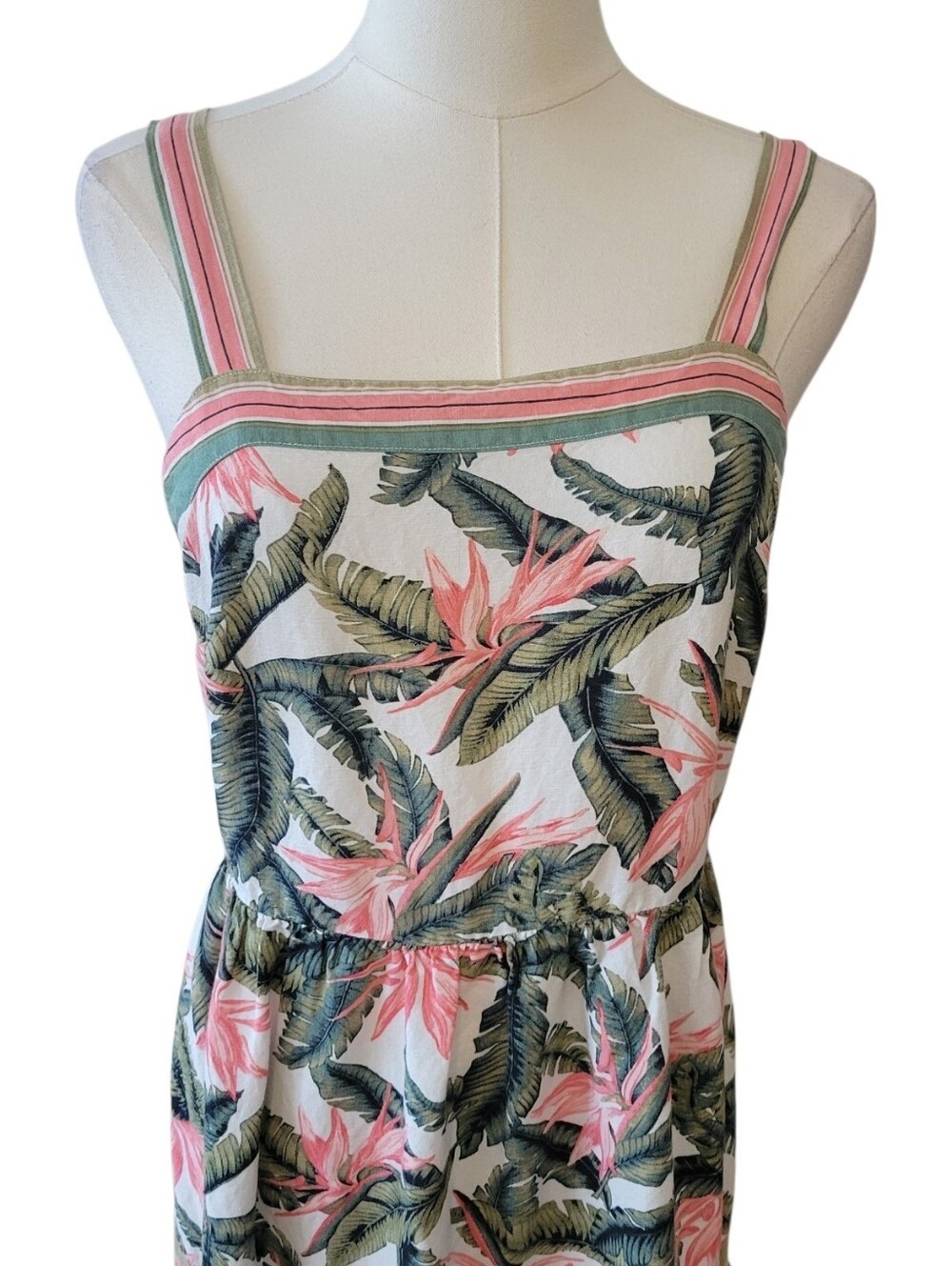 LOFT Pink & Green Tropical Floral Linen Blend Maxi Dress Size 2 - Picture 5 of 8
